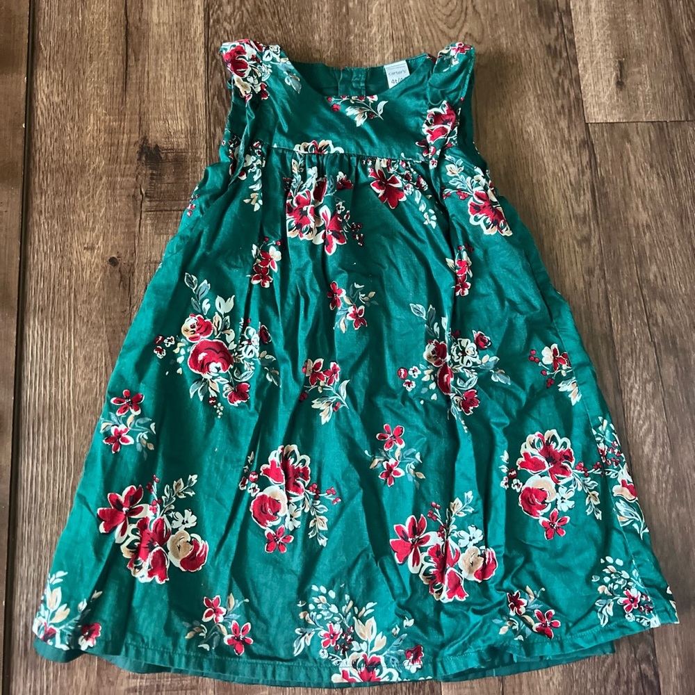 Floral Green Sleeveless Dress Holiday Dress Carters 4T